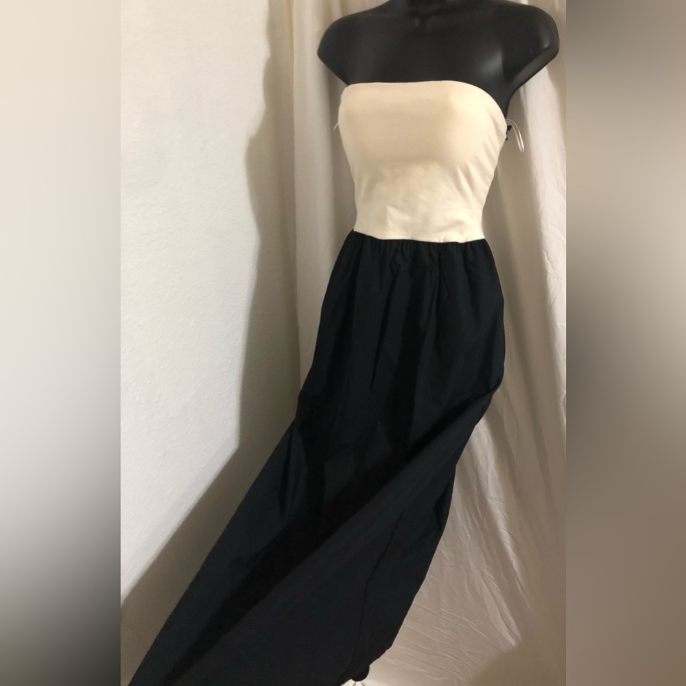 Sincerely Jules cream and black fit and flare billowy strapless dress size large